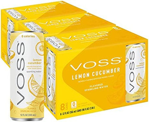 lot 7034 image: VOSS Lemon Cucumber Flavored Sparkling Water - Unsweetened, Zero Calories, 355ml Cans (Pack of 24)