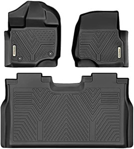 lot 7063 image: RETAIL $100 YITAMOTOR Floor Mats Compatible with F150, Custom Fit Floor Liners for 2015-2022 Ford F-150 SuperCrew Cab, 1st & 2nd Row All Weather Protection, Black