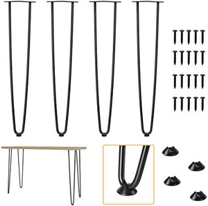 lot 7077 image: Genius Iron 28 Inches Hairpin Table Furniture Legs, 12 2 Solid Rods with Industrial Design - Home DIY Projects for Modern Desks, Bench and Ding Board Include Rubber Floor Protectors, Black, 4 PCS