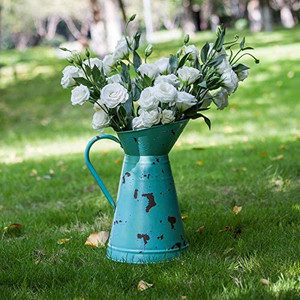 lot 8010 image: HORTICAN Vintage French Pitcher Vase Farmhouse Decorative Pitcher Metal Rustic Vase Watering Milk Jug Can Galvanized Tin Decor Vase Country Primitive Jug for Flower Holder