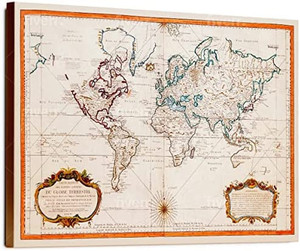 lot 8011 image: Ozeshow �� Vintage World Map Wall Art �� World Map Wall Decor - Wall Map of World �� Vintage Art Wall Decor - Vintage Map Wall Decor - Old World Map Canvas - Framed for Home & Office �� 36x24in