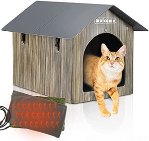 lot 8015 image: Heated Cat House, PETNF Waterproof Cat House for Indoor Outdoor Cats in Winter, 2 Doors Heated Cat Bed for Outside Feral Cats with Heated Pad, Weatherproof Insulated Kitty House Outdoor Shelter