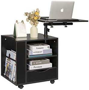 lot 8018 image: SIDUCAL Functional Bedside Table Adjustable & Swiel Wooden Nightstand with Drawers, Rolling Laptop Desk Computer Table, Black (Right Side)