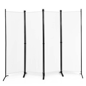 lot 8022 image: Costway 5.6ft White 3-Panel Room Divider Folding Fabric Privacy Screen with Steel Frame