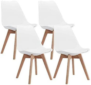 lot 8025 image: CangLong Mid Century Modern DSW Side Chair with Wood Legs for Kitchen, Living Dining Room, Set of 4, White