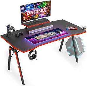 lot 8038 image: DESINO Gaming Desk 47 inch PC Computer Desk, Home Office Desk Table Gamer Workstation with Cup Holder and Headphone Hook, Black