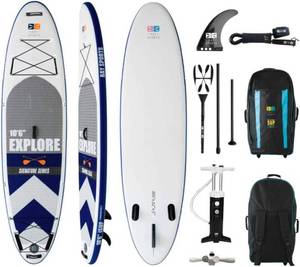 lot 8042 image: Bay Sports 2022 Model 106 Inflatable SUP Board Explore Series iSUP with Fibreglass 3-Piece Adjustable Paddle and 9 Click-in Centre Fin - Designed in Australia