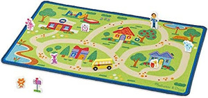 lot 8051 image: Melissa & Doug Blues Clues & You Blues Neighborhood Activity Rug (44 Inches x 26 Inches Rug, 9 Wooden Play Pieces)