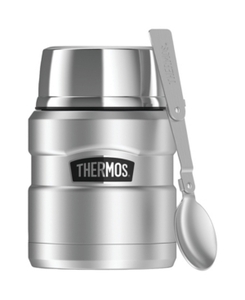 lot 25277 image: Thermos Stainless King 16 Ounce Food Jar with Folding Spoon, Matte Stainless