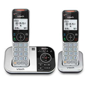 lot 25283 image: VTECH VS112-2 DECT 6.0 Bluetooth 2 Handset Cordless Phone for Home with Answering Machine Call Blocking Caller ID Intercom and Connect to Cell (Silver & Black)