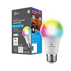 lot 25313 image: GE CYNC Smart LED Light Bulb, Color Changing Lights, Bluetooth and Wi-Fi Lights, Works with Alexa and Google Home, A19 Light Bulb (1 Pack) (B09487WZ51)
