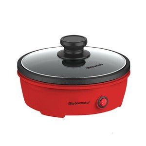 lot 25316 image: Elite Gourmet - 8.5 Round Personal Skillet with Glass Lid - Red