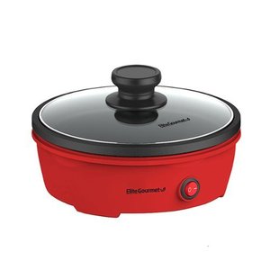 lot 25329 image: Elite Gourmet - 8.5 Round Personal Skillet with Glass Lid - Red