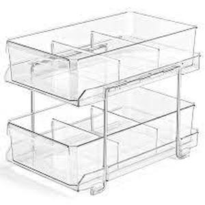 lot 25291 image: 2 Tier Clear Organizer with Dividers, Multi-Purpose Slide-Out Storage Container, Bathroom Vanity Counter Organizing Tray, Under Sink Closet Organization, Kitchen Pantry Medicine Cabniet Storage Bins