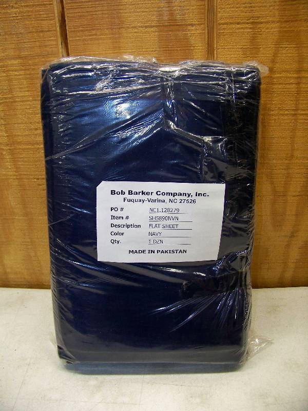 lot 223 image: 1 Dozen Bob Barker Twin Size Navy Blue Flat Sheets