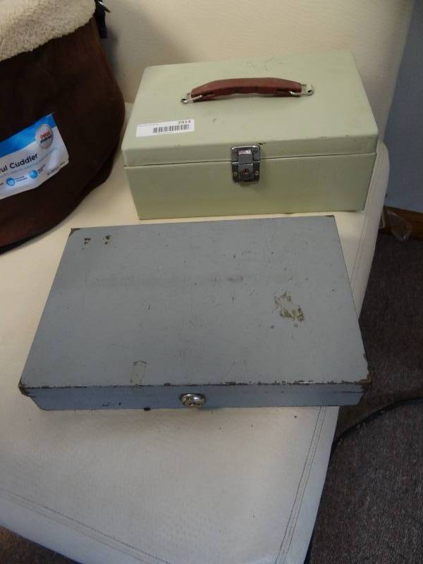 lot 2914 image: (2) Metal Cash Storage Boxes w Money Trays