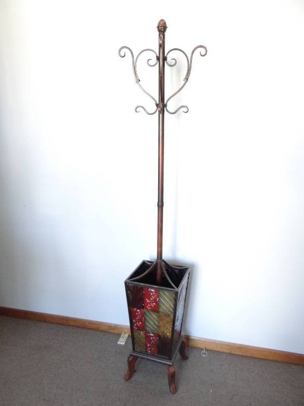 lot 2930 image: Decorative Dark Wood Coat And Umbrella Rack