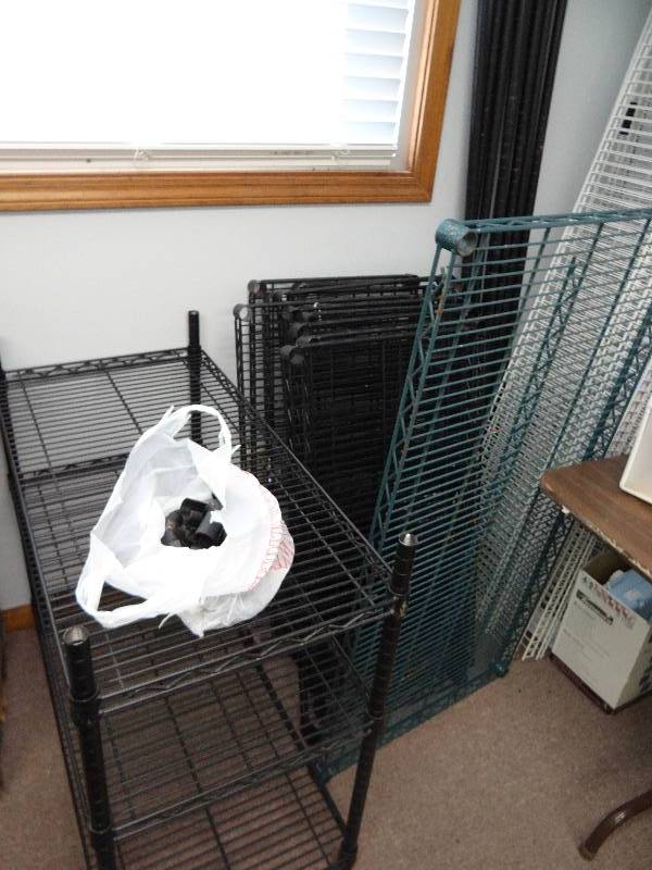 lot 2954 image: (2) Complete Apox Coated Metal Wire Storage Racks w 3 Tier Metal Wire Storage Rack