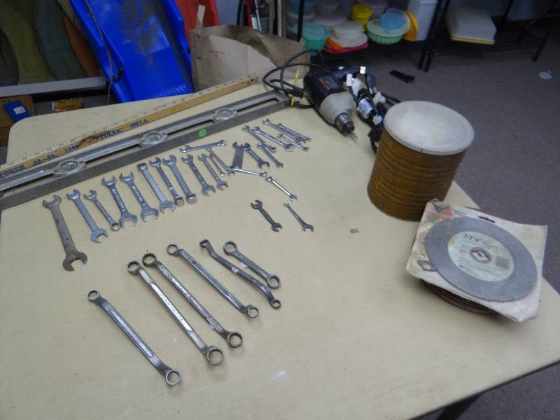 lot 2961 image: Large Assorted Lot of  Misc Size Wrenches w Electric Drill And Level