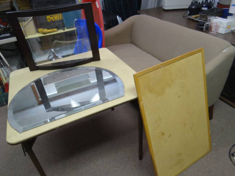 lot 2980 image: Assorted lot of Beveled Mirror, Frame And Cork Board