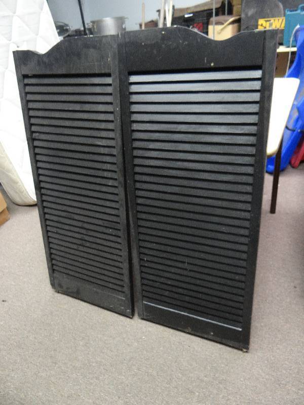 lot 2986 image: Pair of Black Painted Wood Saloon Entry Doors
