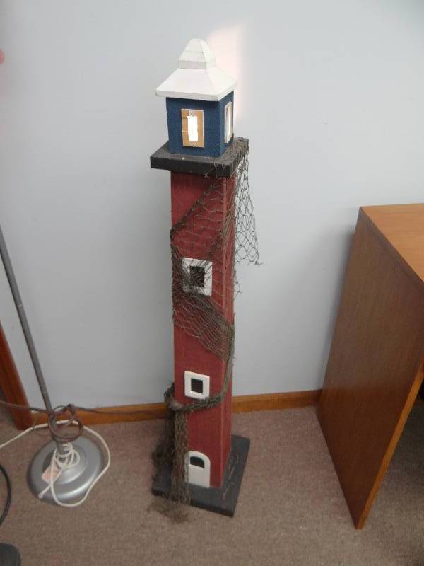 lot 2512 image: Solid Wood Custom Lighted Decorative Light House