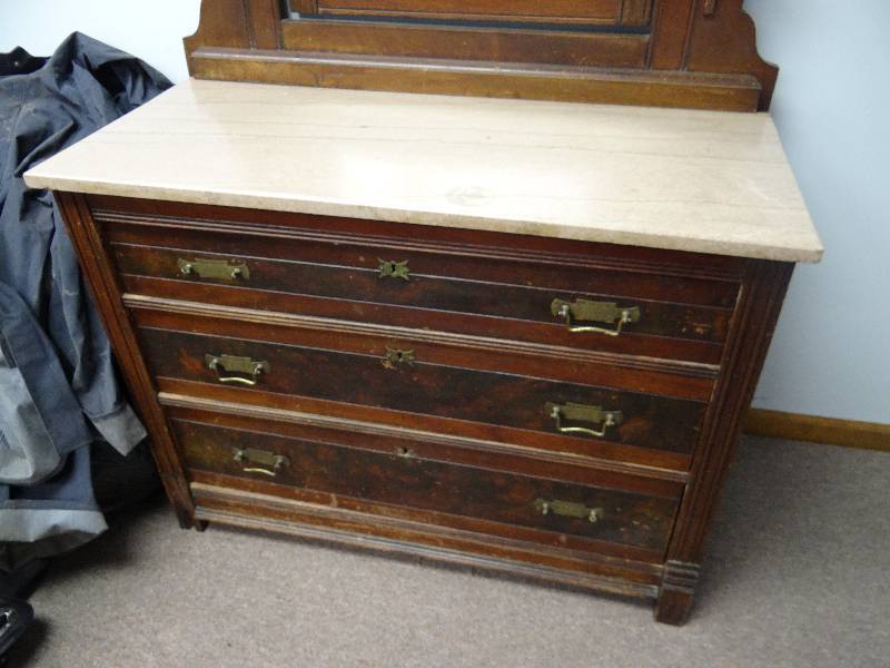 Marble Top Antique 3 Drawer Dresser w/ Swiveling Mirror ...