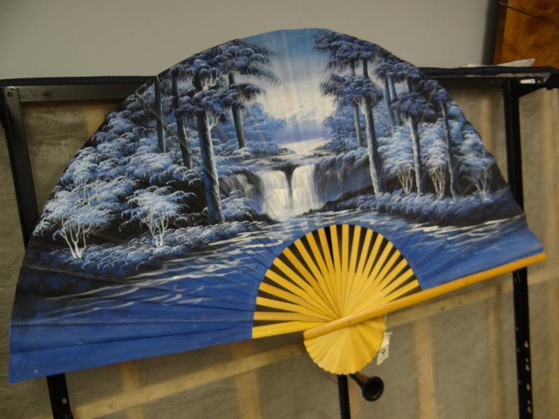 lot 2523 image: Large 60x36 Hand Crafted Decorative Oriental Fan