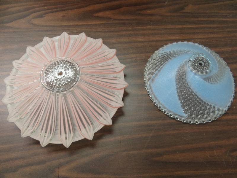 lot 2530 image: Blue And Pink Ceiling Light Hobnail Glass Lighting Fixture Shade