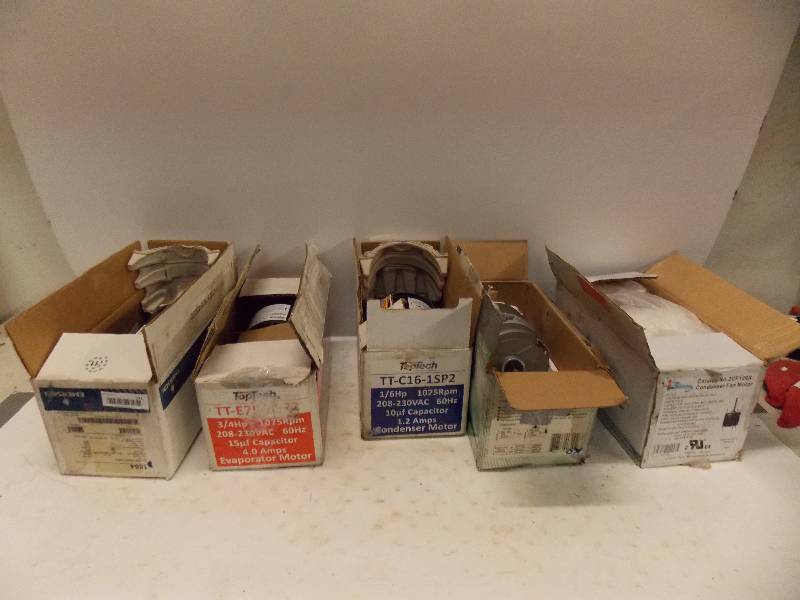 lot 171 image: Lot of 5 Condenser Motors unused in boxes See pictures for details Please utilize preview days