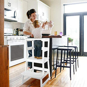 lot 6306 image: Retail $83.99 WishaLife Kids Kitchen Stool with Safety Rail, Kitchen Stool for Toddlers 18 Months and Up
