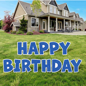 lot 6314 image: Retail $44.99 Happy Birthday Yard Sign  Lawn Signs  Outdoor Lawn Decorations  Ornaments  16 Inch Letters with 15 Inch H-Stakes (Blue)