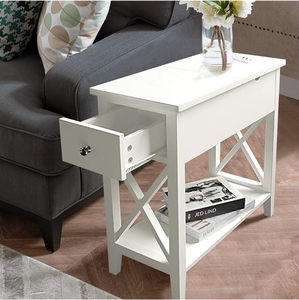 lot 6315 image: Retail $79.99 ChooChoo Flip Top Open End Table, Narrow Side Table Slim End Table for Living Room Bedroom, White