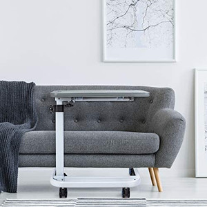 lot 6316 image: Retail $99.99 OasisSpace Overbed Table, Hospital Table with Stand, Adjustable Over Bedside Table with Wheels