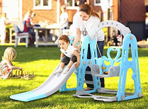 lot 6322 image: Toddler Slide and Swing Set, Climbing Slide Set with Extra Long Basketball Hoop, Easy Set Up Slide for Indoor Outdoor,