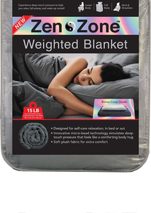 lot 6324 image: Retail $59.99 Zen Zone 15 Lbs Plush Weighted Blanket With Removable & Washable Cover, Grey 48 In. X 72