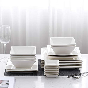 lot 6325 image: Retail $99.99 Porlien 24-Piece Classic Square Dinnerware Set for 6, Off White