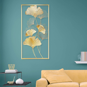 lot 6340 image: Retail $42.99 Lulu Home Metal Wall Decor, 39 X 20 Golden Ginkgo Leaf Wall Hanging Decor with Frame, Golden Metal