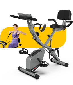 lot 6343 image: Retail $219.79 BARWING 16-8-2-3 Stationary Spin Exercise Bike for Home  4 IN 1 Foldable Indoor