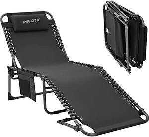 lot 6349 image: Retail $99.99 WEJOY Outdoor Folding Sun Lounger, Adjustable Portable Beach Chair for Patio Pool Lawn