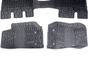 lot 6353 image: Retail $123.99 Mopar 82213860 Jeep Wrangler Unlimited 4-Door Black All-Weather 3-Piece Floor Mat Set