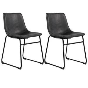 lot 6358 image: Retail $129.99 5 Room Modern Chairs Dining Chair, Retro Antique Armless Bar Chairs with Faux Leather Seat and Metal Base, Set of 2 (Black)