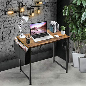 lot 6366 image: LUFEIYA Small Computer Desk Study Table for Small Spaces Home Office 31 Inch Rustic Student Laptop PC Writing Desks with Storage Bag Headphone Hook,Brown