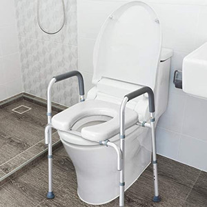 lot 6373 image: Retail $139.99 OasisSpace Stand Alone Raised Toilet Seat 300lb - Heavy Duty Medical Raised Homecare