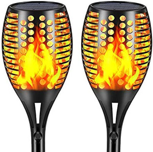 lot 7308 image: 2 PCs Solar Torch Lights Outdoor, 43 inch 96 LED Waterproof Garden Pathway Light with Vivid Dancing Flickering Flames, with Auto OnOff Dusk to Dawn, Landscape Decoration lights for Christmas