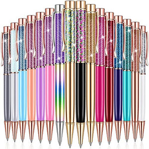 lot 7329 image: 16 Pieces Ballpoint Pens Flower Dynamic Crystal Pens Black Ink Ballpoint Pens Flower Liquid Sand Pen for Birthday, Back to School Seasons, Wedding, Home School Office Supplies (Flower Style)