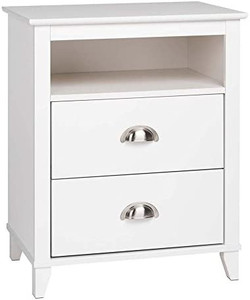 lot 7332 image: $$130 RETAIL Prepac Yaletown 2 Drawer Tall Nightstand, White