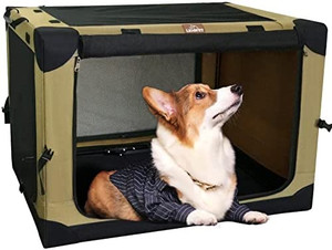 lot 7339 image: LIOOPET Travel Dog Crate Soft Sided Portable Collapsible Dog Kennel 4 Door Folding Crates Carrier for Medium Dogs Indoor and Outdoor