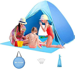 lot 7347 image: Sky Tower Automatic Pop Up Portable Outdoors Family Beach 1-3 Persons Tent Quick Cabana Sun UV Protection Shelter UPF 50 (XL)
