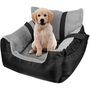 lot 7349 image: Dog Car Seat for Small Dogs or Cats, Pet Booster Seat Travel Dog Car Bed with Storage Pocket and Clip-On Safety Leash, Washable Warm Plush Dog Car Safety Seats